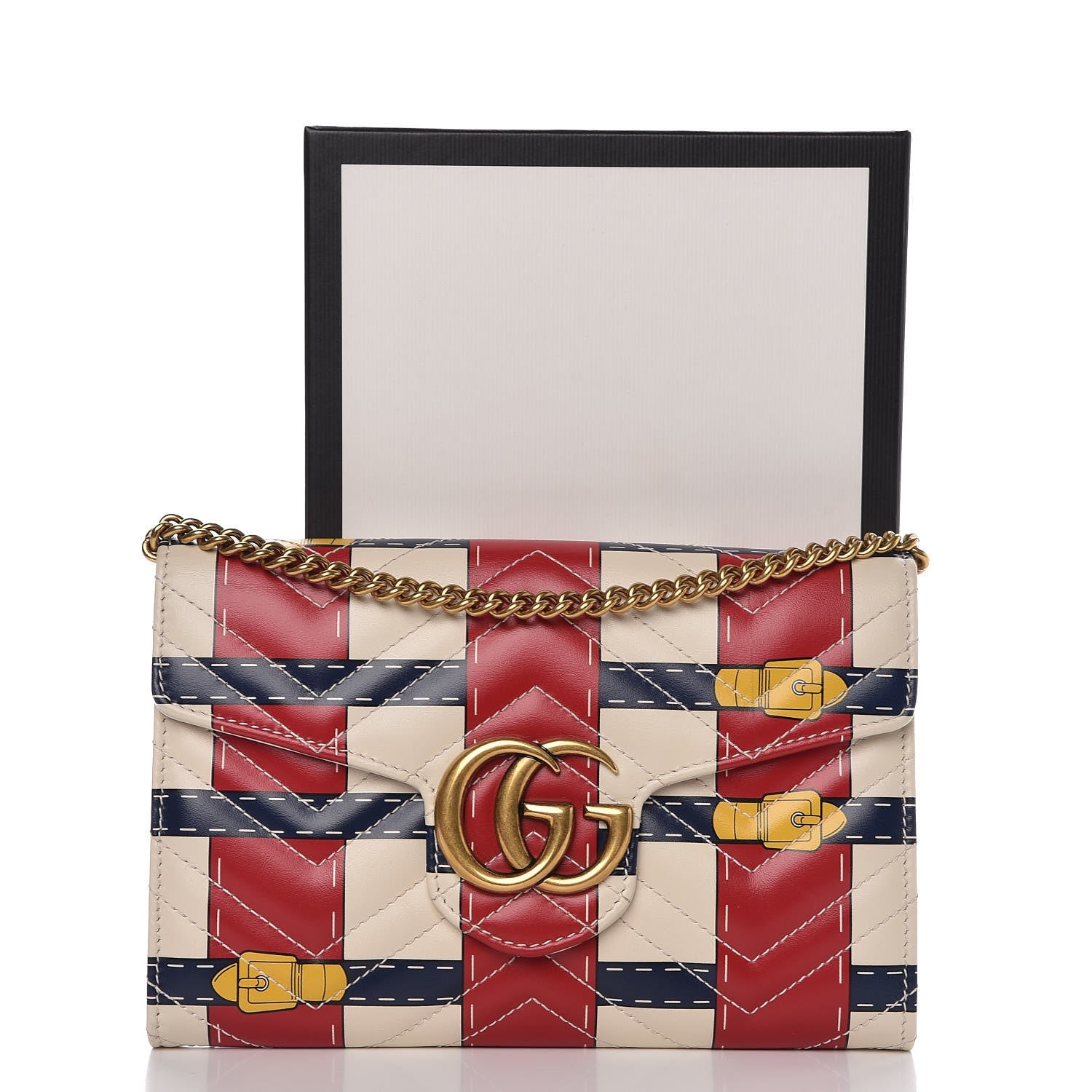 Gucci Calfskin Matelasse Trompe L'Oeil Print Mini GG Marmont Chain Wallet White 8 of 8