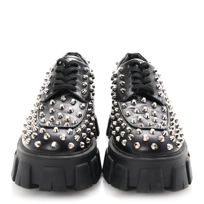 Prada Spazzolato Rois Studded Lace Up Monolith 55mm Derby Loafers 38 Black 4 of 9