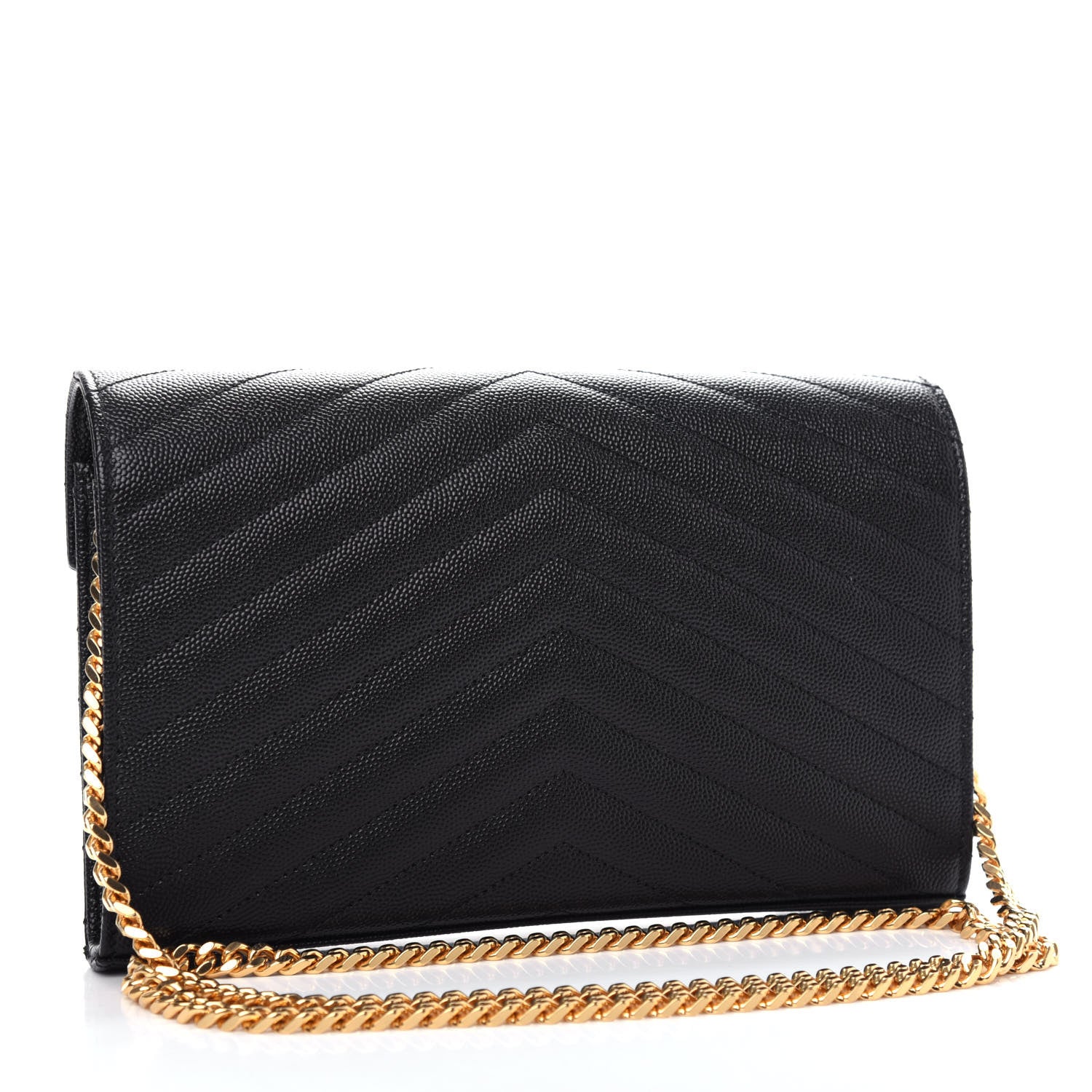 Saint Laurent Grain De Poudre Matelasse Chevron Monogram Chain Wallet Black 3 of 10