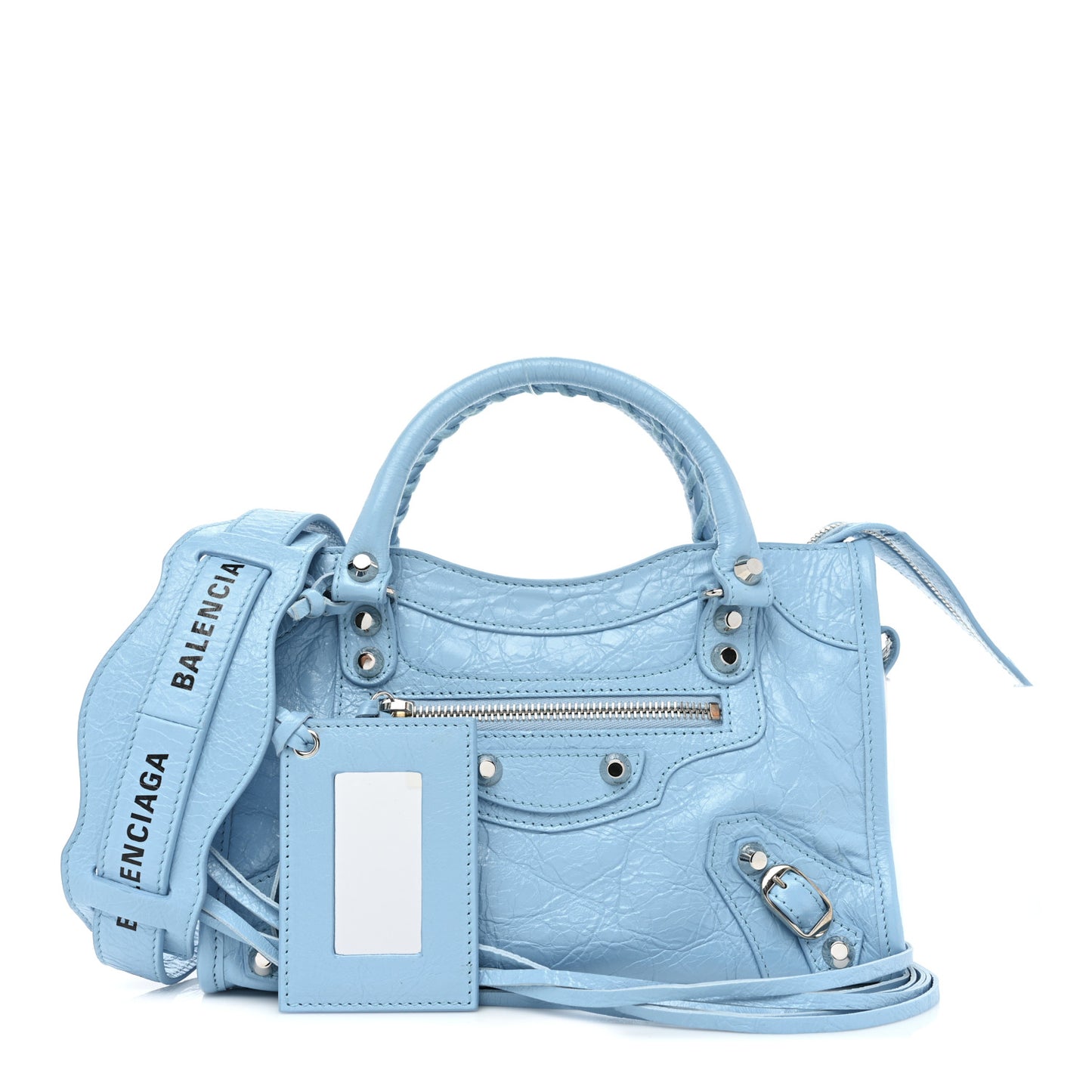Agneau Classic Silver Hardware Mini City Logo Strap Baby Blue Black