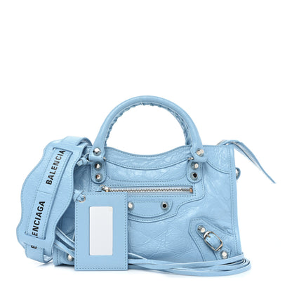 Balenciaga Agneau Classic Silver Hardware Mini City Logo Strap Baby Blue Black 1 of 13