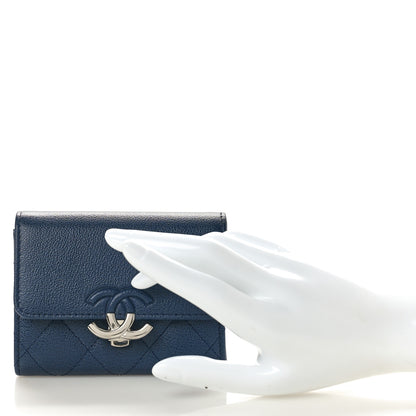 Chanel Grained Calfskin Quilted CC Box Compact Flap Wallet Navy Blue 2 of 8
