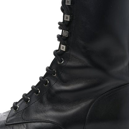 Chanel Crumpled Calfskin Lace Up Combat Boots 37 Black 9 of 10