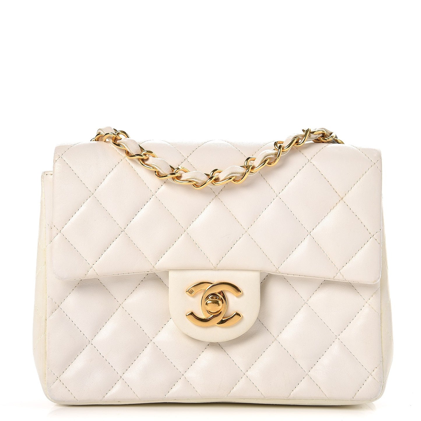 Lambskin Quilted Mini Square Flap White