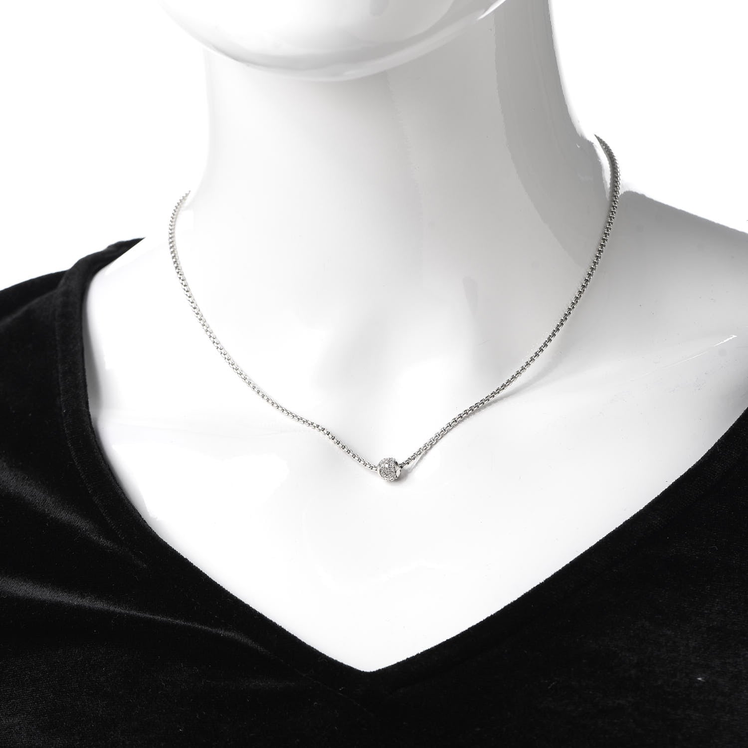 David Yurman Sterling Silver 18K White Gold Diamond Pave Ball Pendant Necklace 2 of 4