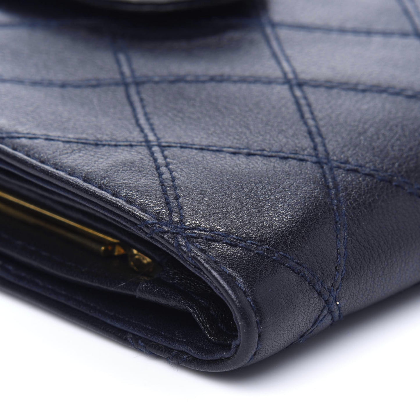 Lambskin Diamond Stitched Compact French Wallet Navy