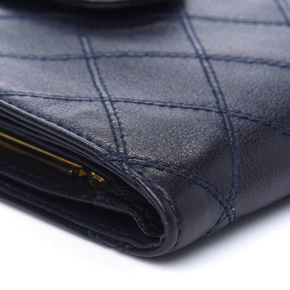 Chanel Lambskin Diamond Stitched Compact French Wallet Navy 9 of 18