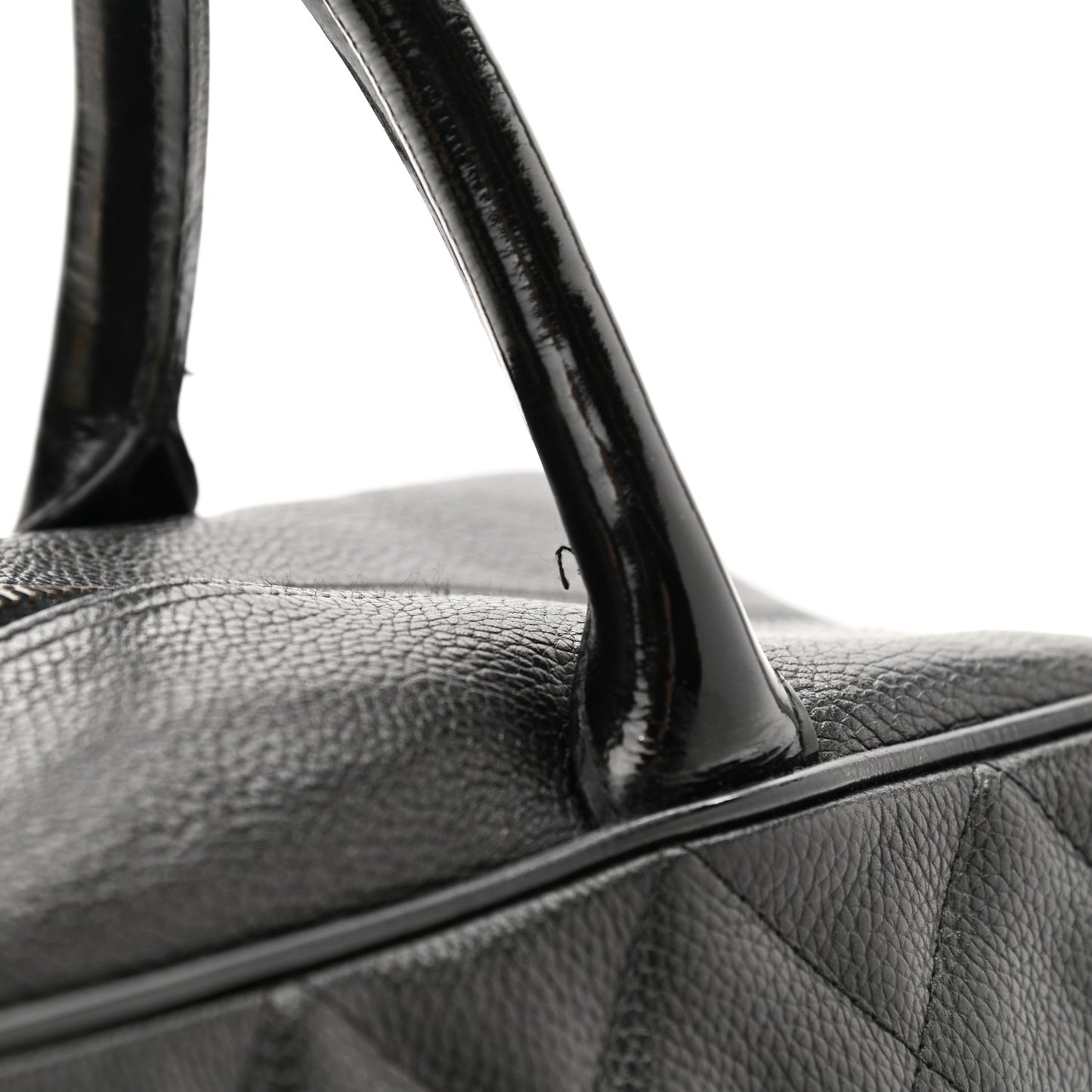 Caviar Patent Quilted Large Bowler Black