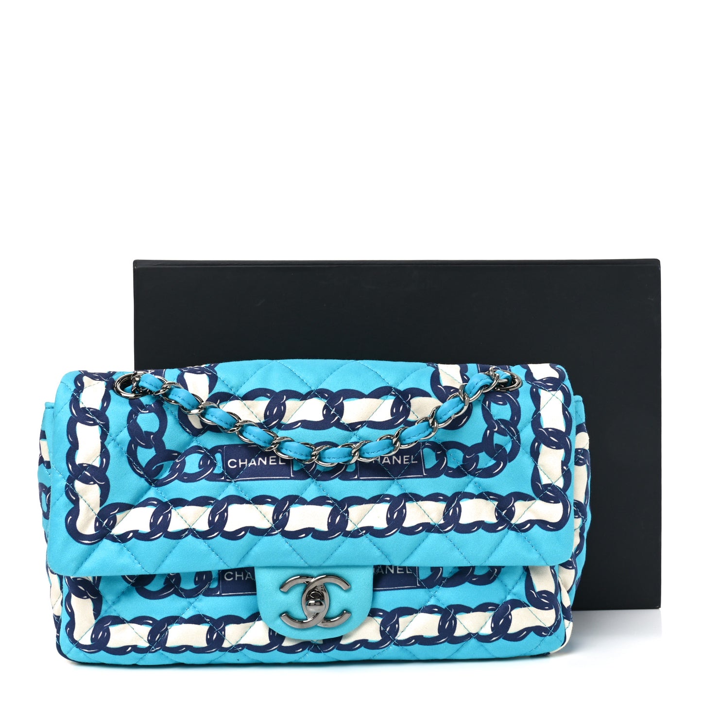 Silk Chain Printed Medium Single Flap Blue