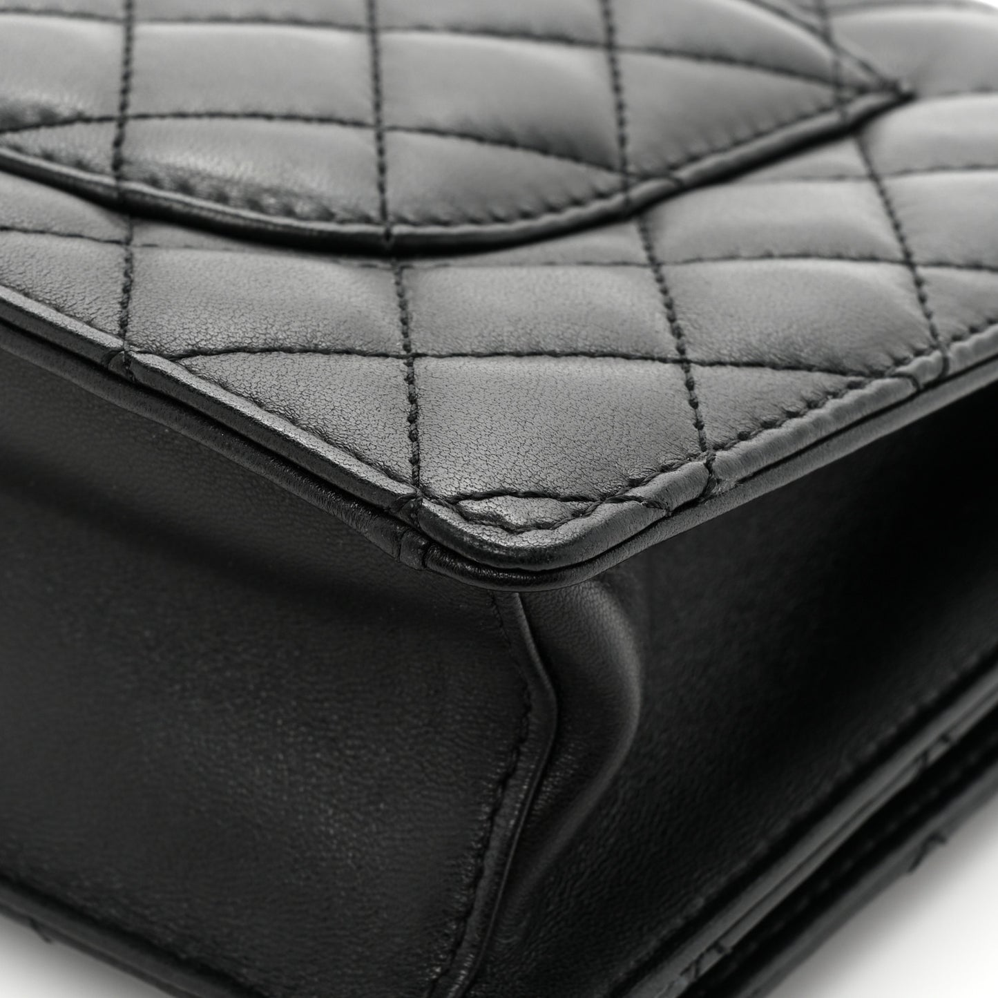 Lambskin Quilted Fantasy Pearl Flap Black