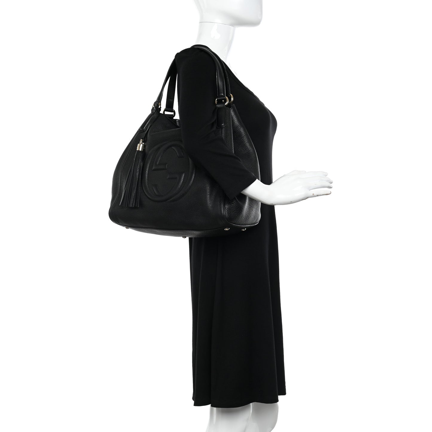 Pebbled Calfskin Medium Soho Shoulder Bag Black