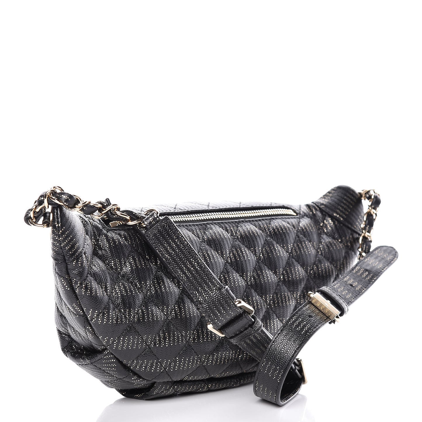 Calfskin Quilted Waist Bag Black Gold