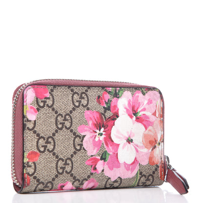 Gucci GG Supreme Monogram Blooms Zip Around Card Case Wallet Beige Multicolor Dry Rose 3 of 7