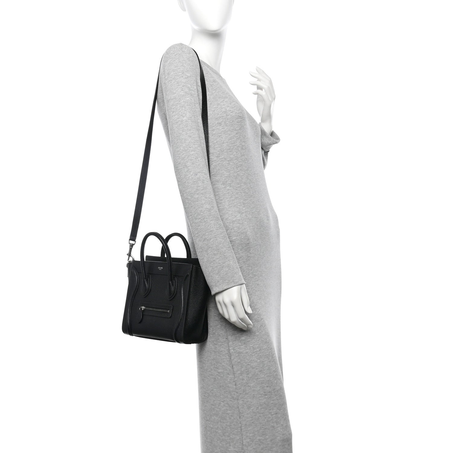 Celine Drummed Calfskin Nano Luggage Black 2 of 12