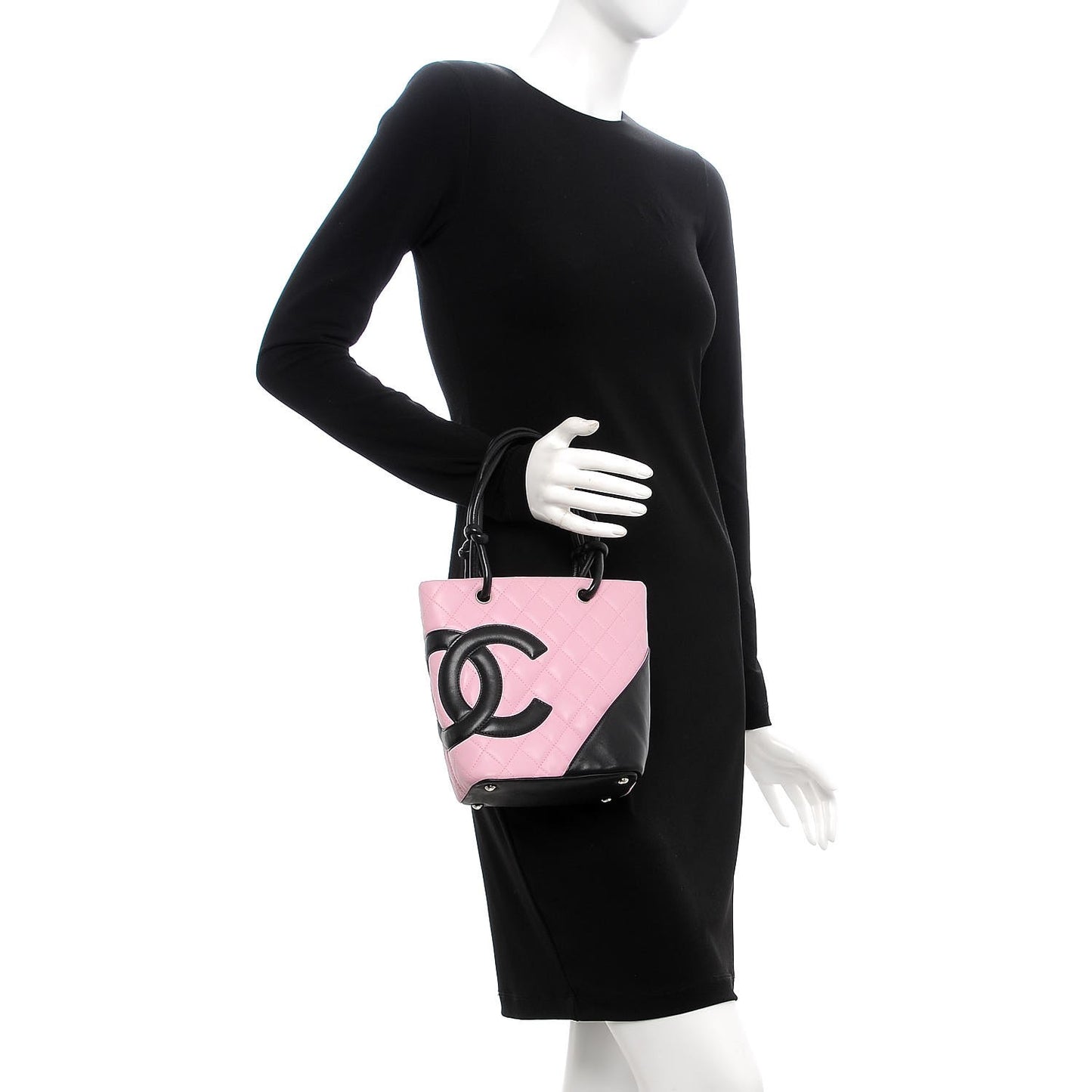 Calfskin Quilted Small Cambon Tote Pink Black