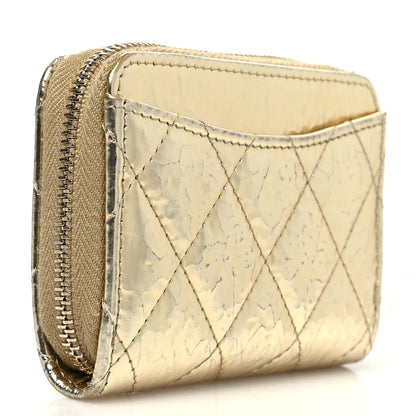 Chanel Hammered Metallic Calfskin Quilted Zip Coin Purse Gold 3 of 10
