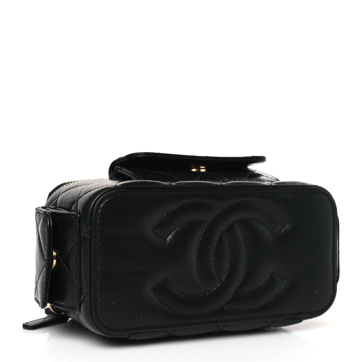 Lambskin Quilted Polly Pocket East West Top Vanity With Chain Black