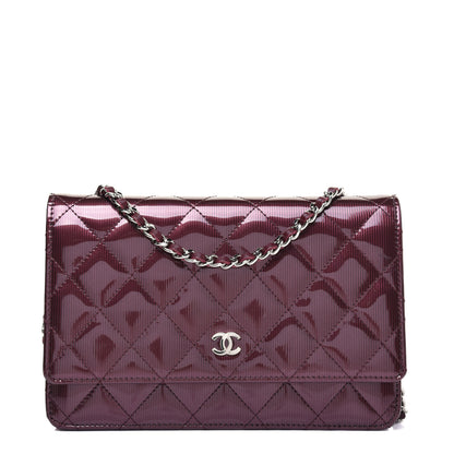 Chanel Striated Patent Quilted Wallet on Chain WOC Bordeaux 1 of 15