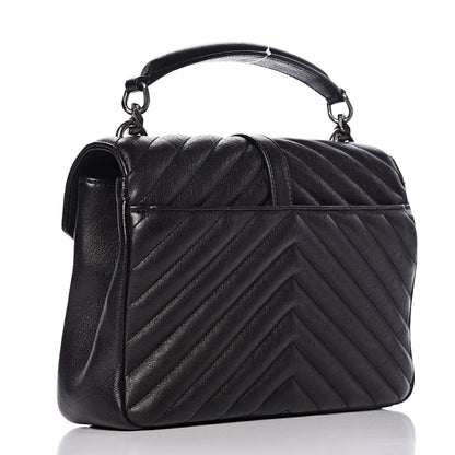 Saint Laurent Sheepskin Matelasse Chevron Monogram Medium College Bag Black 3 of 11