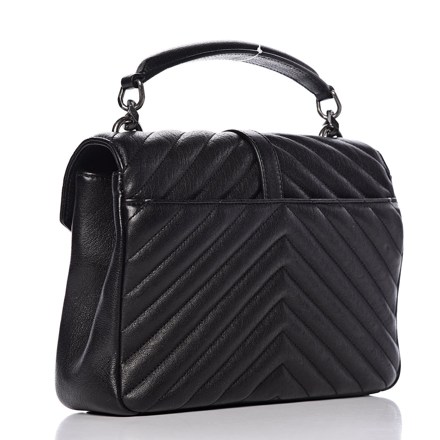 Sheepskin Matelasse Chevron Monogram Medium College Bag Black