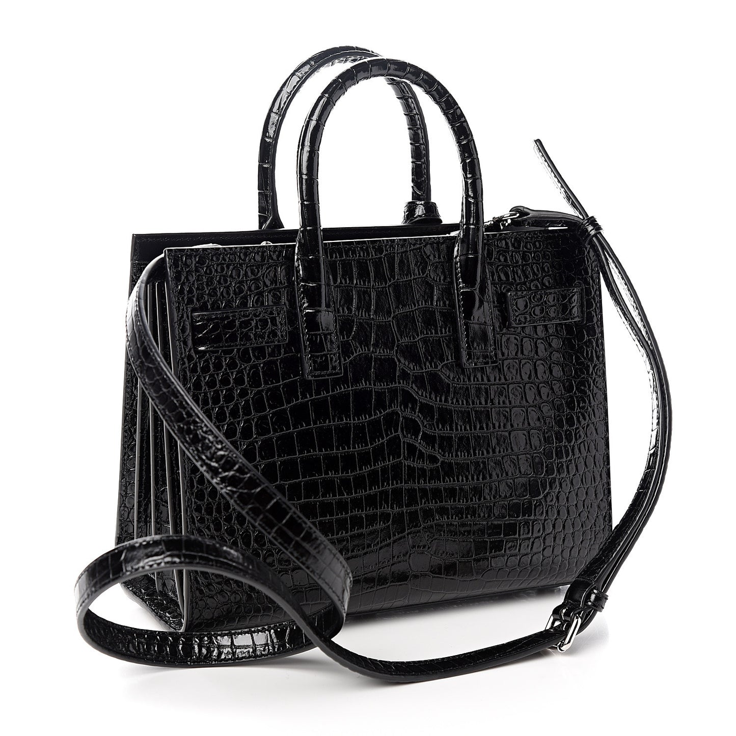 Calfskin Crocodile Embossed Nano Sac De Jour Black