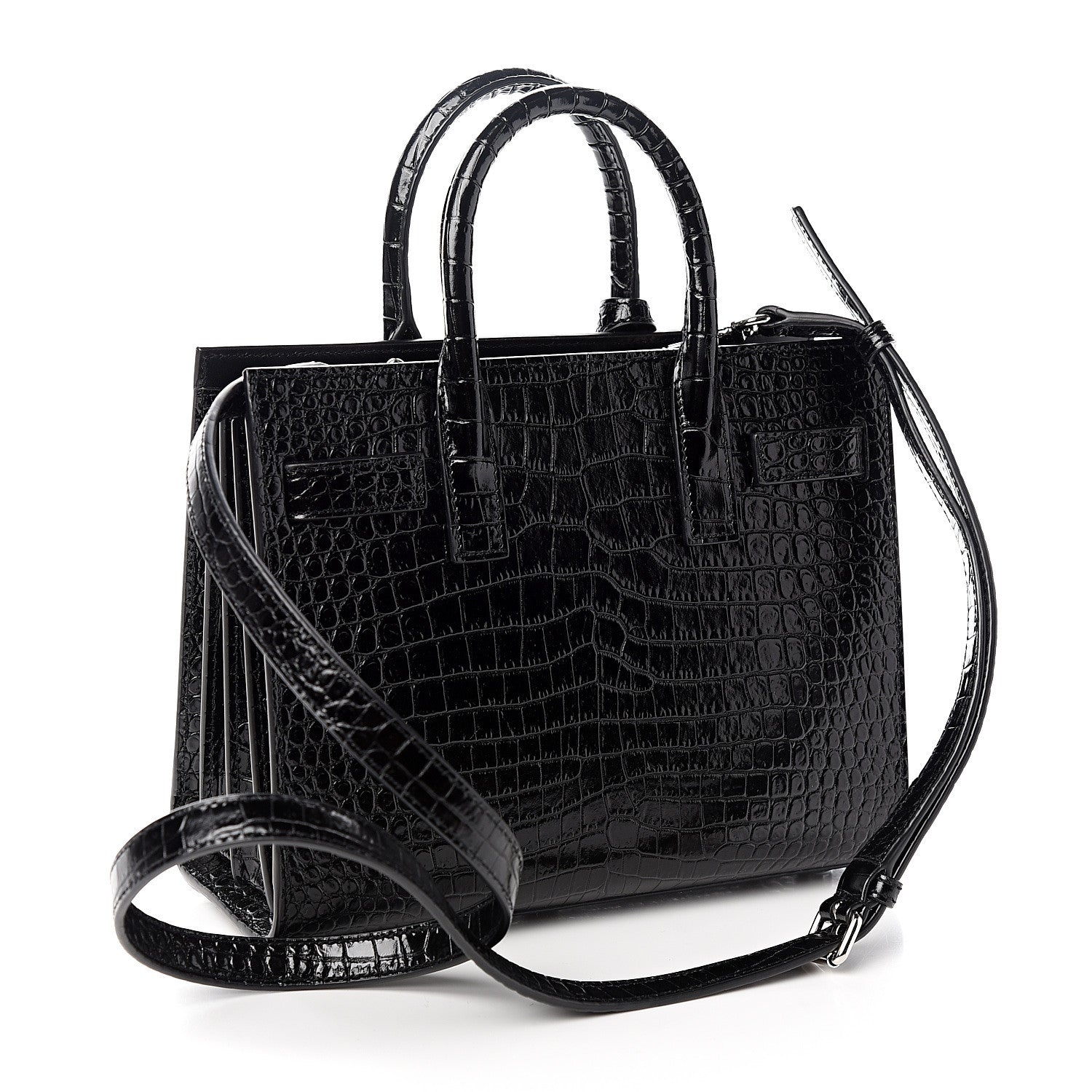 Saint Laurent Calfskin Crocodile Embossed Nano Sac De Jour Black 2 of 9