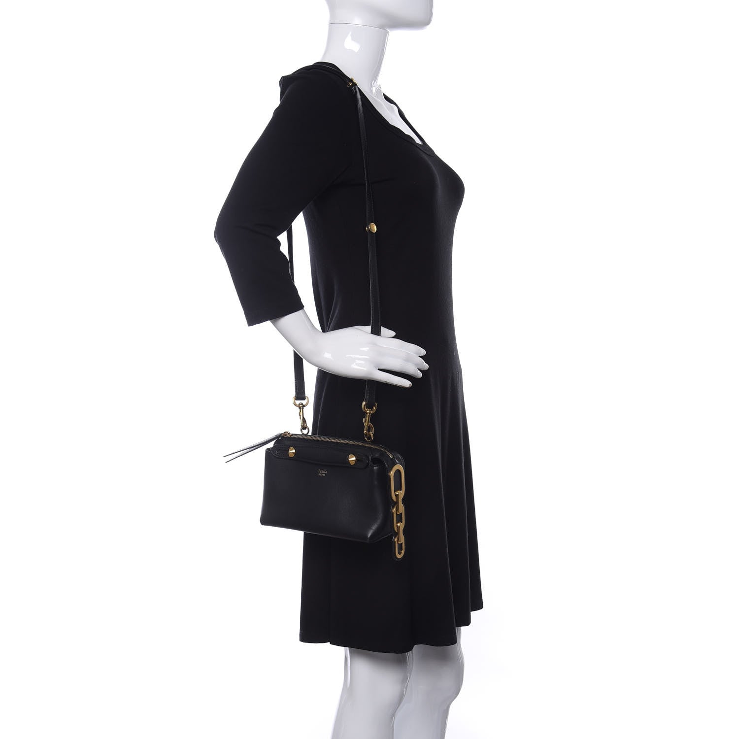 Fendi Vitello Dolce Chain Tail Gold Edition Mini By The Way Boston Bag Black Vintage Gold 2 of 9