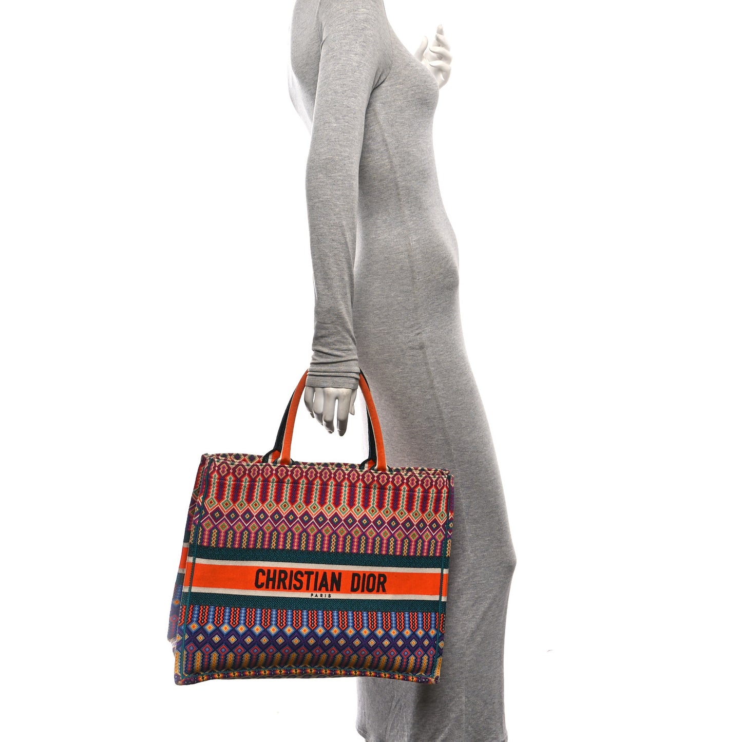Canvas Embroidered Large Book Tote Orange Multicolor