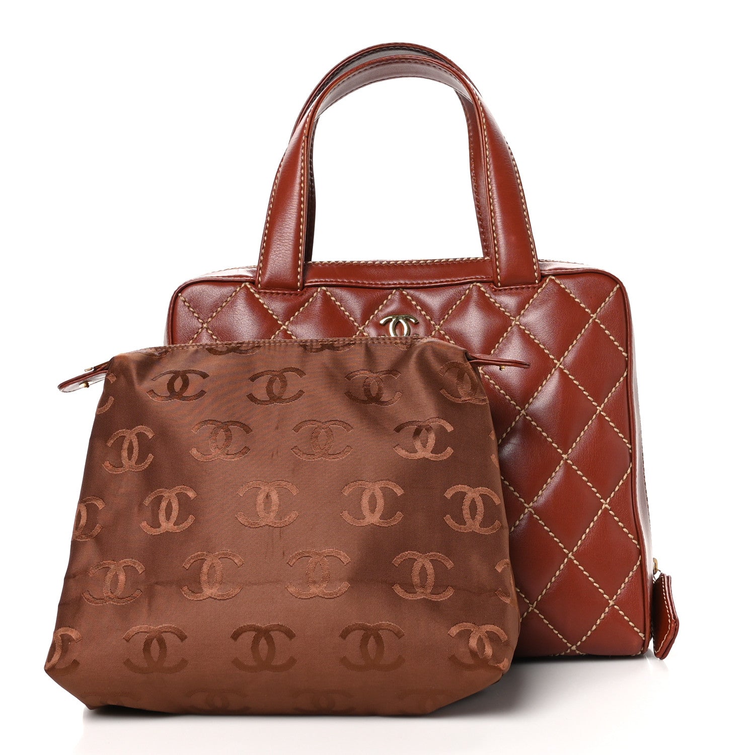 Chanel Calfskin Wild Stitch Vertical Top Handle Bag Brown 1608895