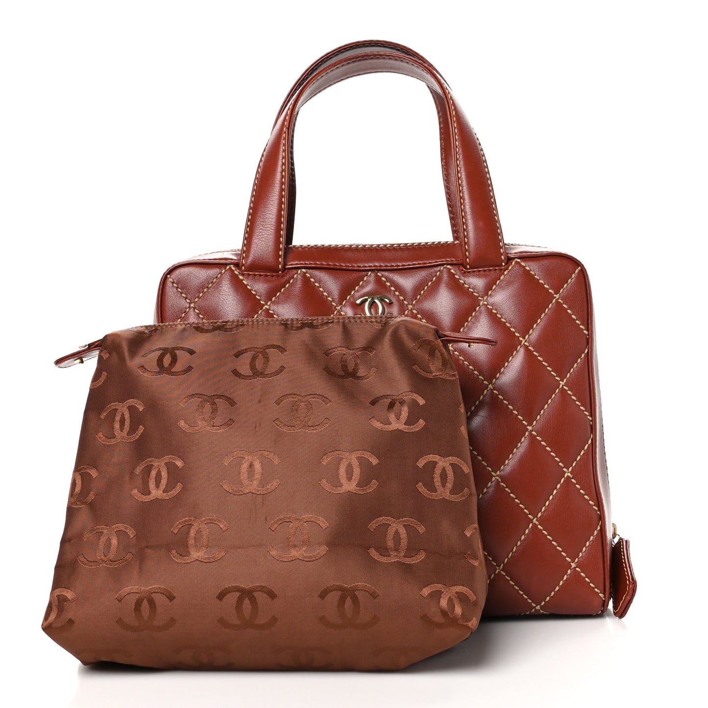 Calfskin Wild Stitch Vertical Top Handle Bag Brown