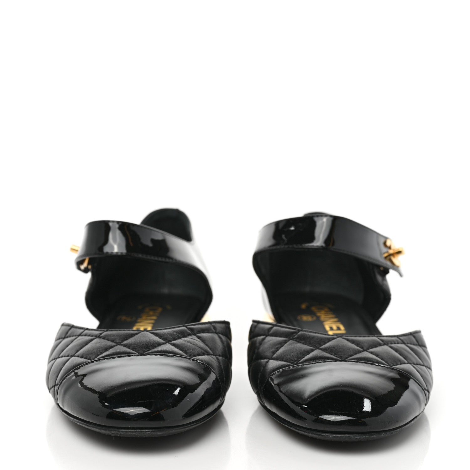 Chanel Patent Lambskin Quilted Cap Toe Ballerina Flats 36 Black 2 of 8