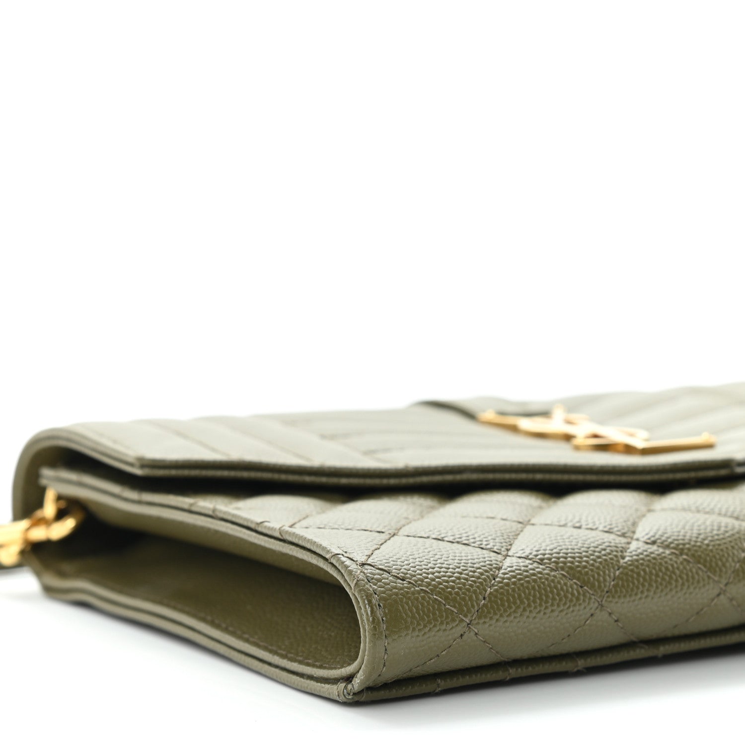 Saint Laurent Grain De Poudre Textured Mixed Matelasse Triquilt Monogram Clutch Vert Kaki 9 of 10