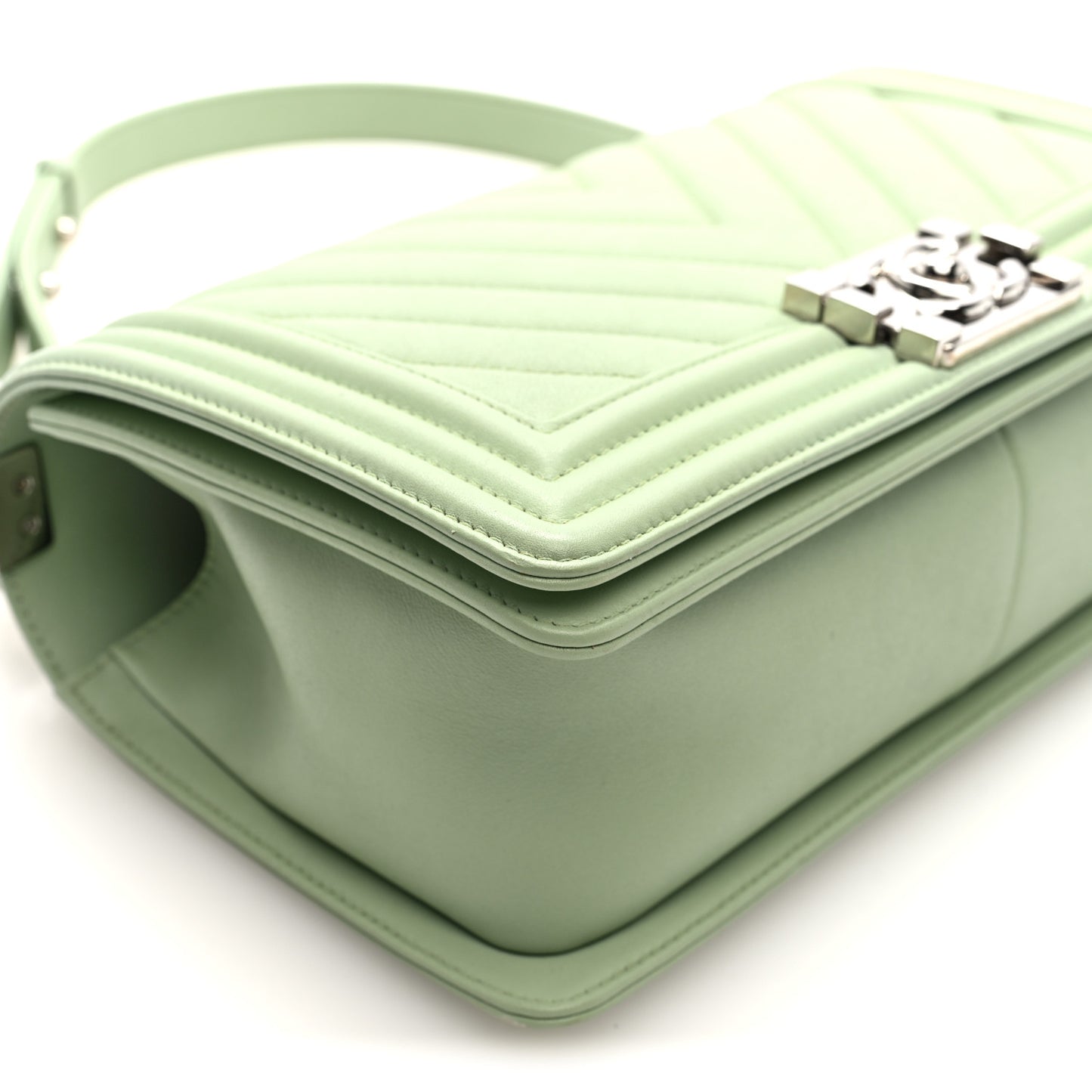 Calfskin Chevron Quilted Medium Boy Flap Light Green