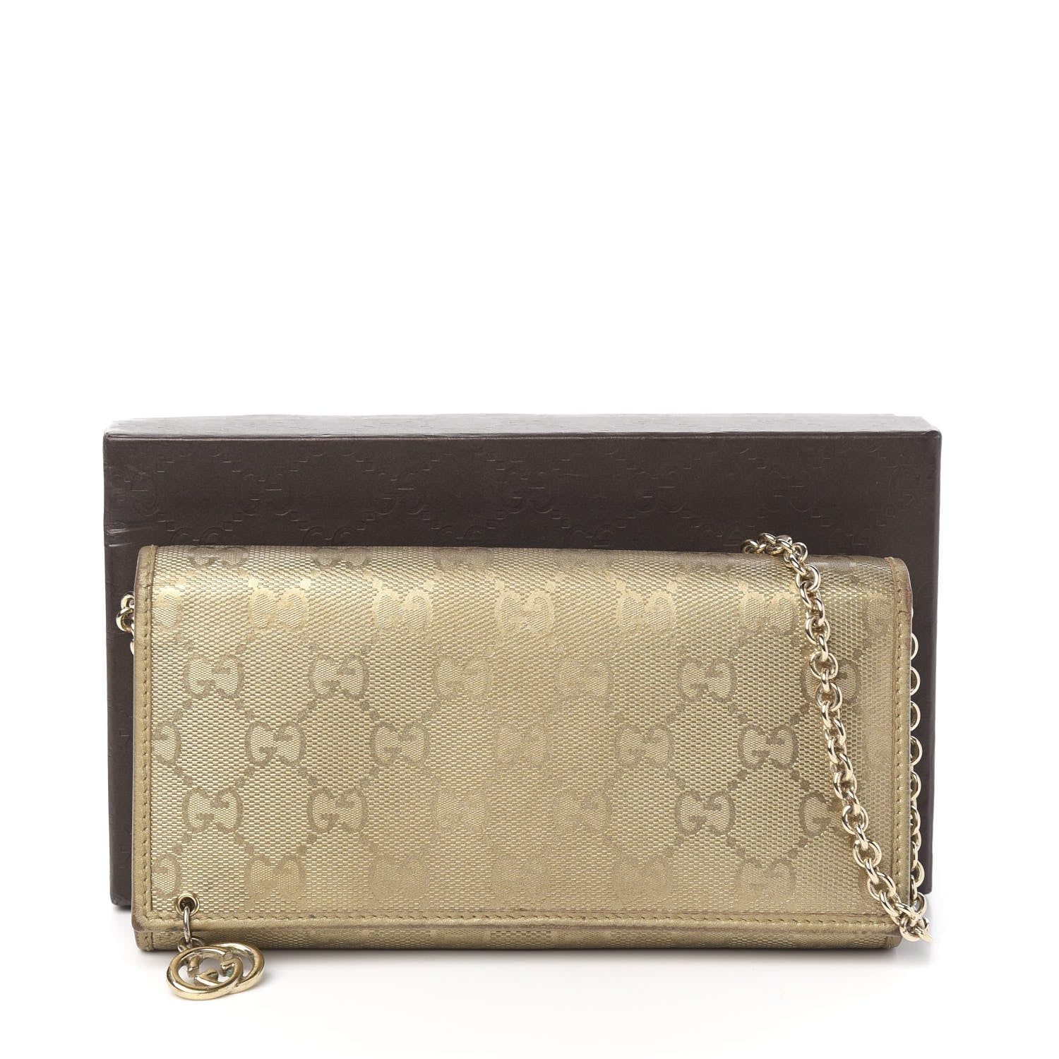 Gucci Imprime Monogram GG Pierce Chain Clutch Wallet Champagne 10 of 10
