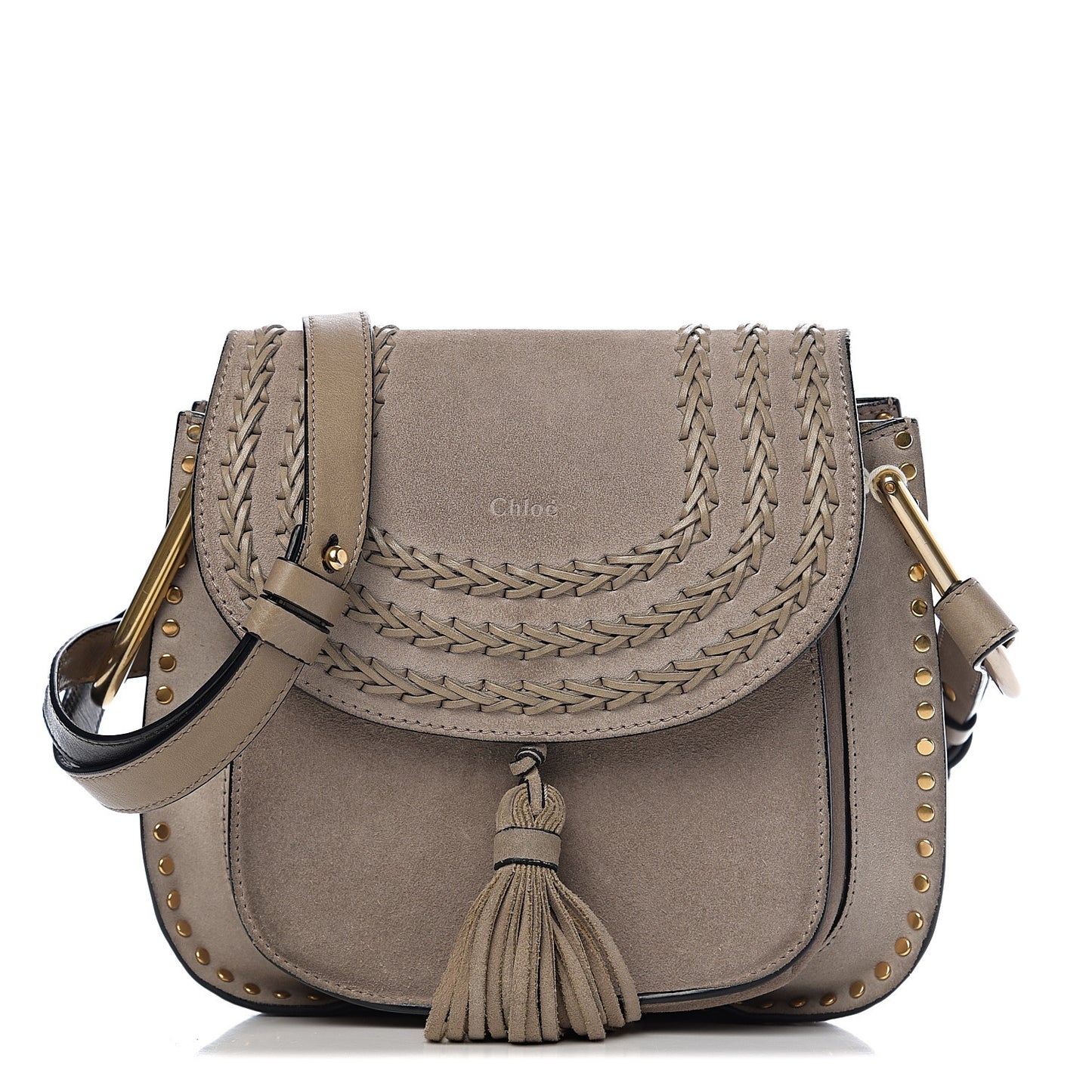Suede Braided Small Hudson Shoulder Bag Motty Grey
