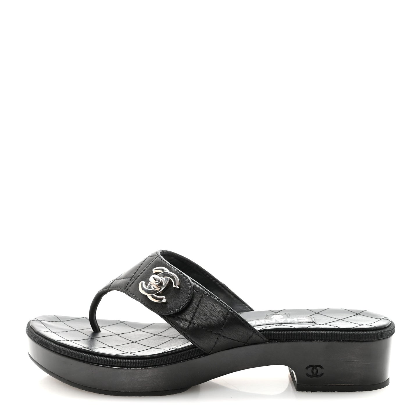 Lambskin Quilted Turnlock CC Platform Thong Sandals 39 Black