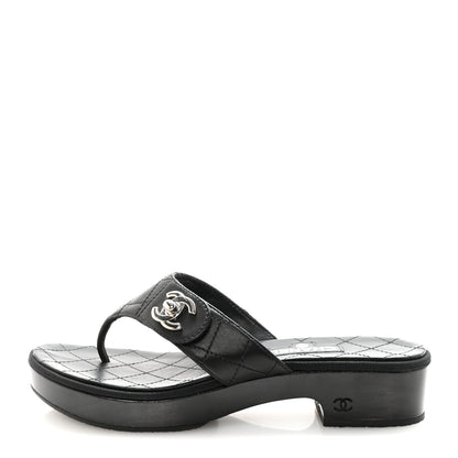 Chanel Lambskin Quilted Turnlock CC Platform Thong Sandals 39 Black 1 of 8