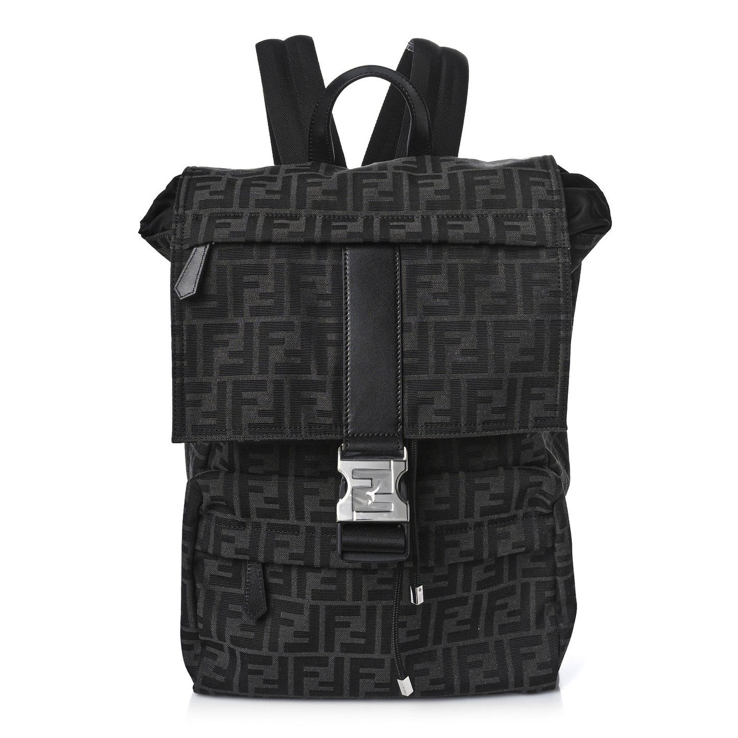 Recycled Fabric Jacquard Vitello Astro FF 1974 Medium Fendiness Backpack Asfalto Black