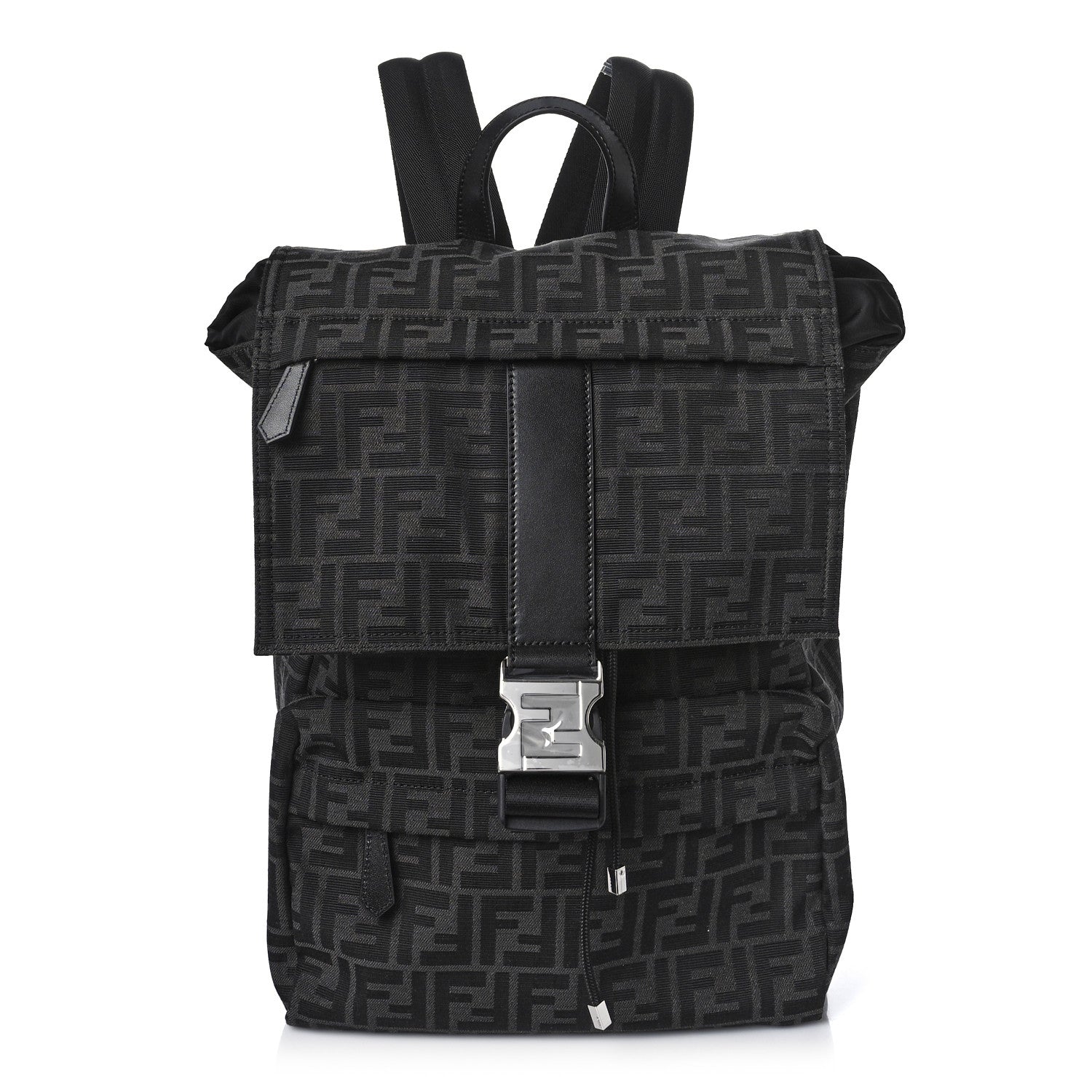 Fendi Recycled Fabric Jacquard Vitello Astro FF 1974 Medium Fendiness Backpack Asfalto Black 1 of 8