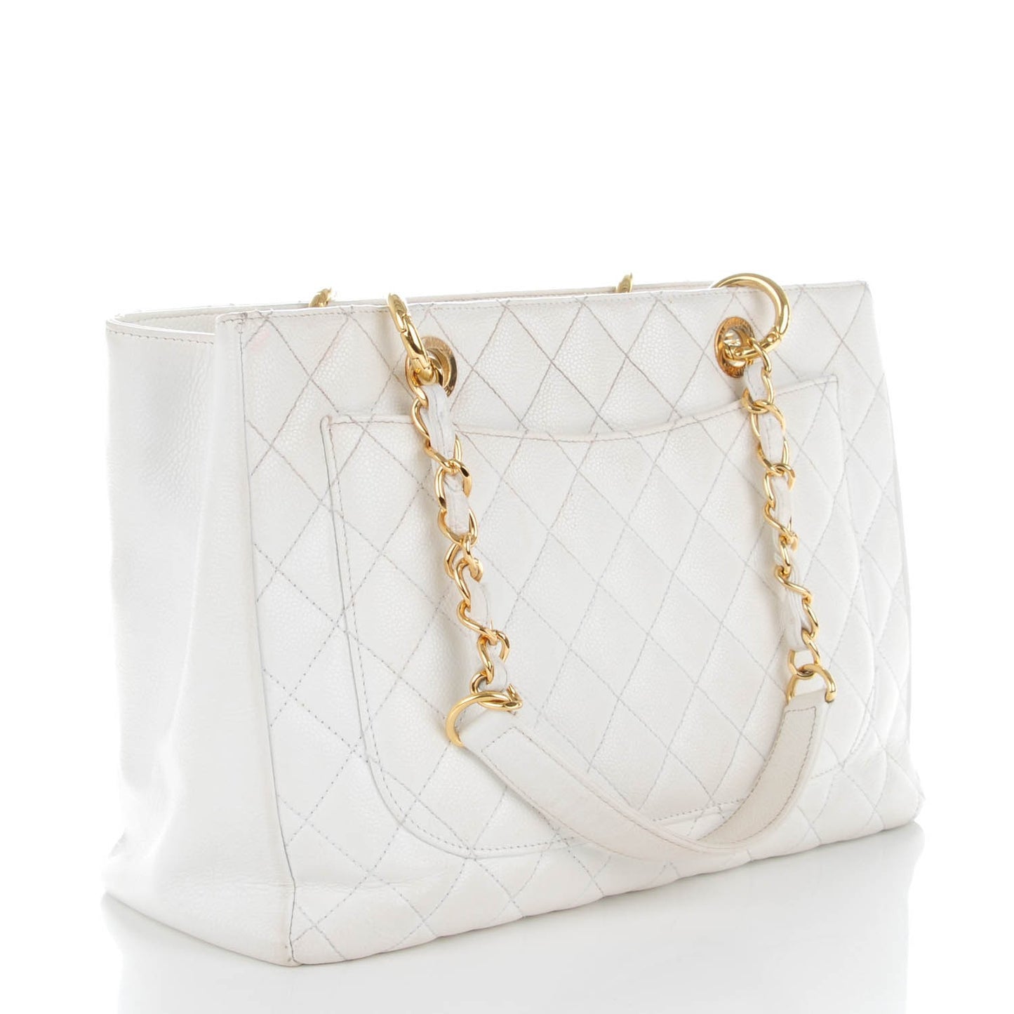 Caviar Quilted Grand Shopping Tote GST White