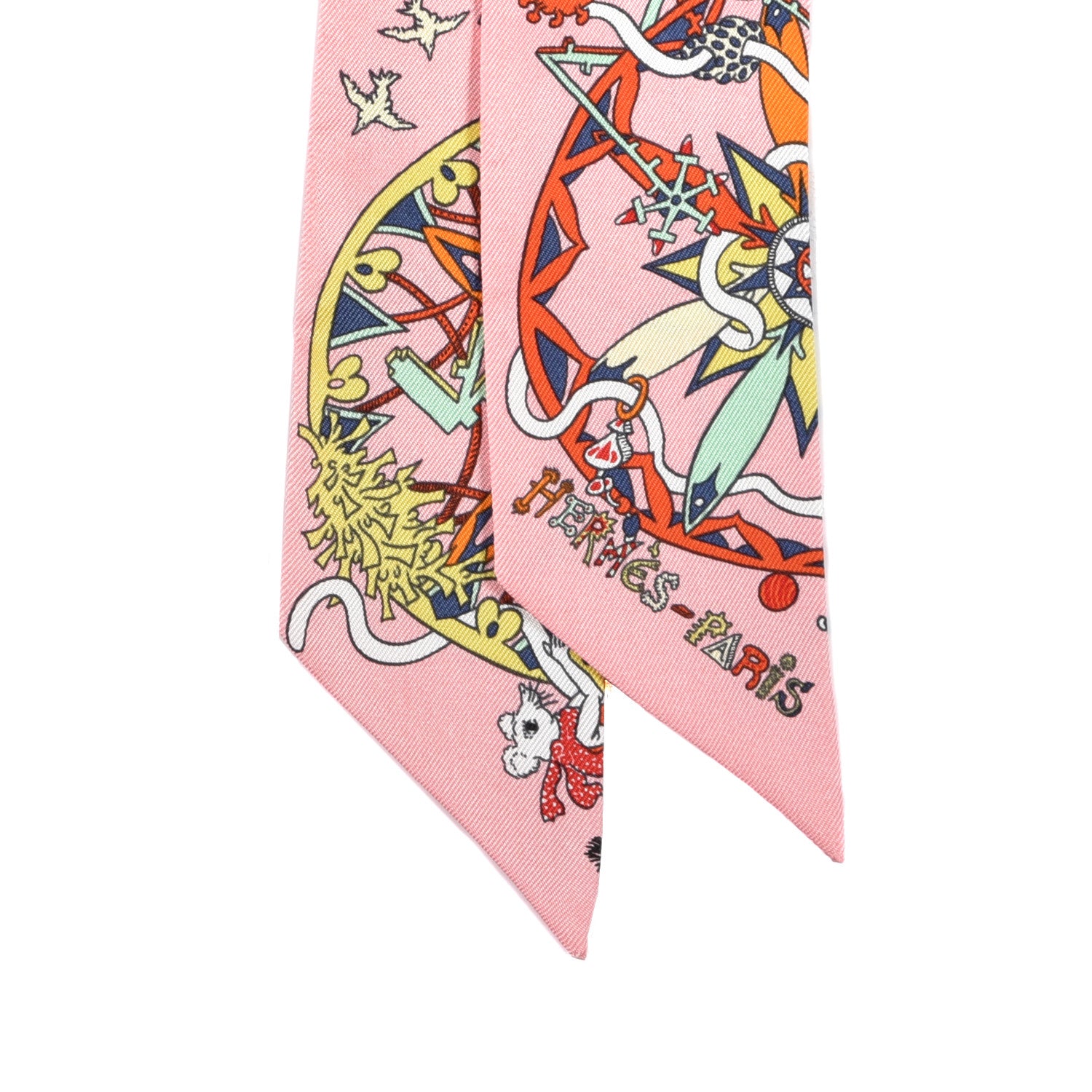 Hermes Silk La Folle Parade Twilly Rose Malabar White 2 of 4