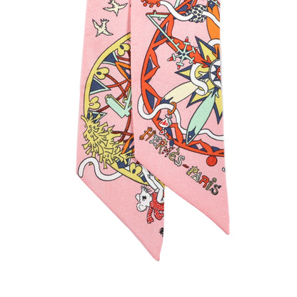 Hermes Silk La Folle Parade Twilly Rose Malabar White 2 of 4