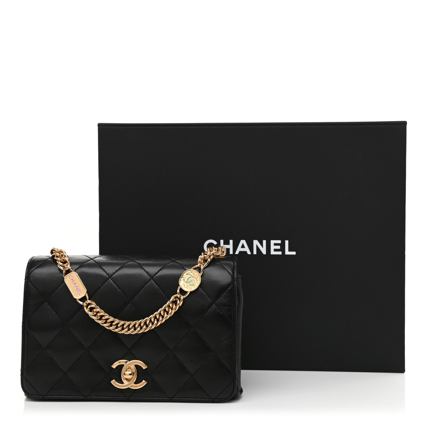 Chanel Lambskin Enamel Quilted Logo Flap Black 10 of 10