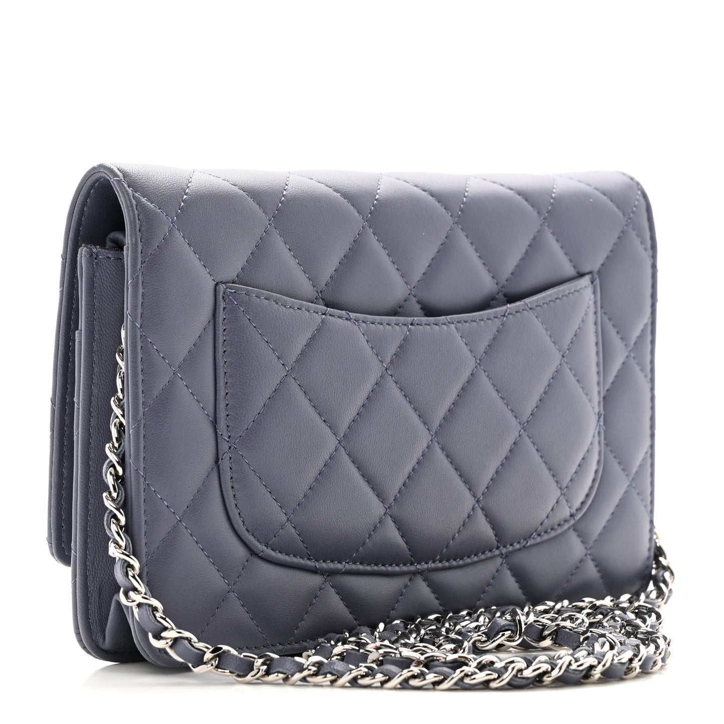 Lambskin Quilted Wallet On Chain WOC Dark Blue