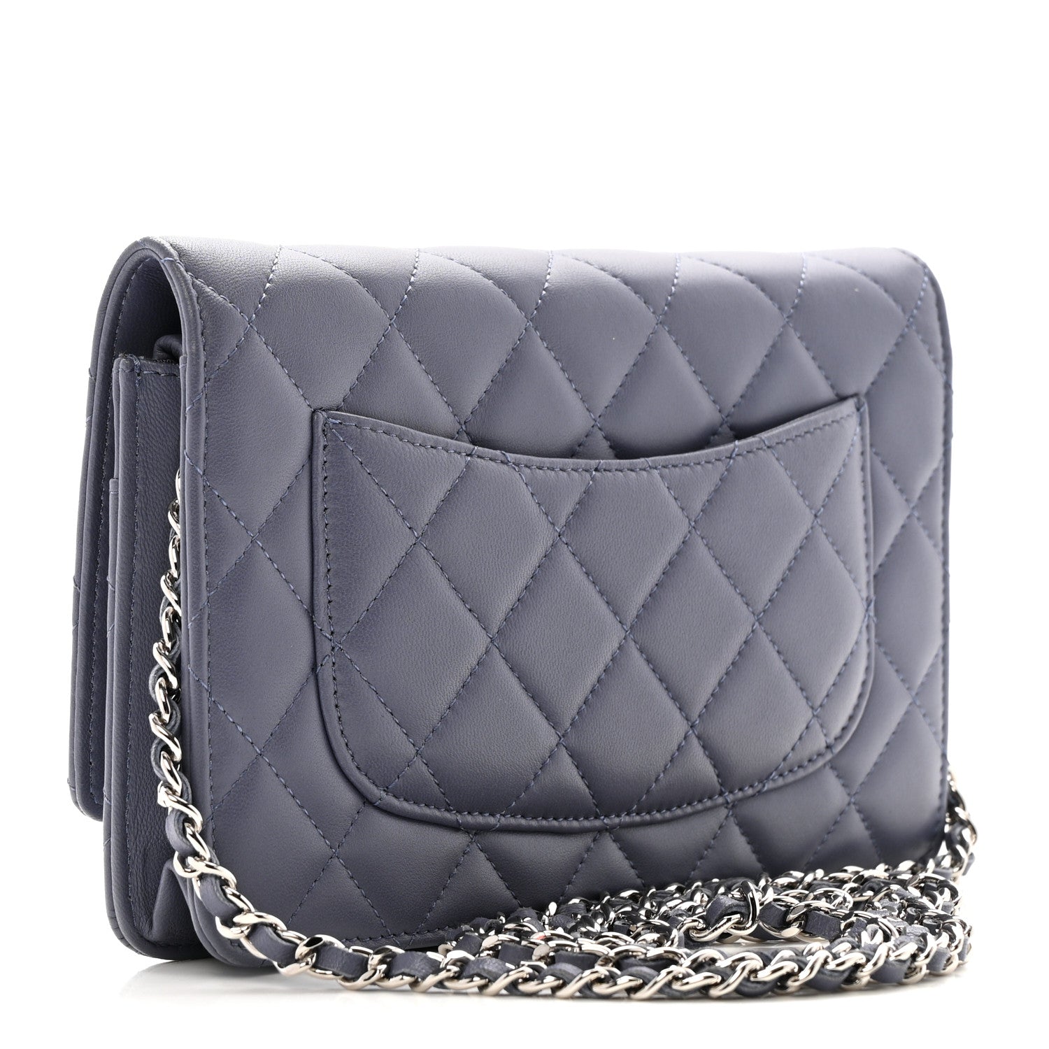 Chanel Lambskin Quilted Wallet On Chain WOC Dark Blue 3 of 12
