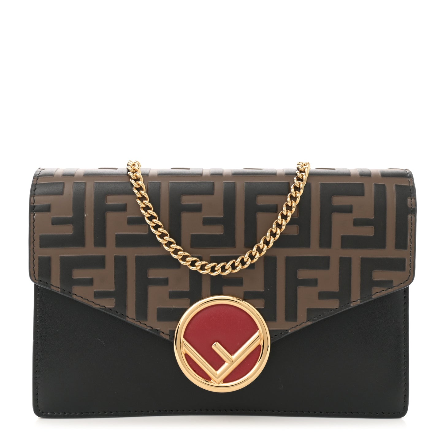 Vitello Cruise F is Fendi Bi-Color FF 1974 Embossed Medium Envelope Wallet On Chain Aspargo Maya Black Maya