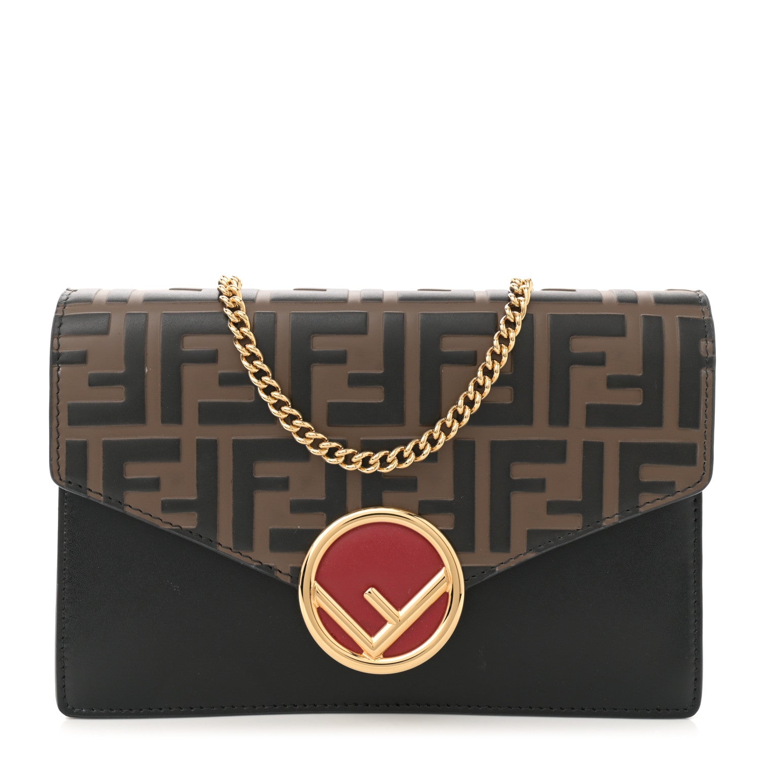 Fendi Vitello Cruise F is Fendi Bi-Color FF 1974 Embossed Medium Envelope Wallet On Chain Aspargo Maya Black Maya 1 of 10