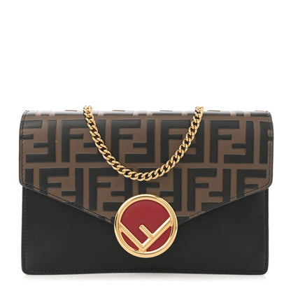 Fendi Vitello Cruise F is Fendi Bi-Color FF 1974 Embossed Medium Envelope Wallet On Chain Aspargo Maya Black Maya 1 of 10