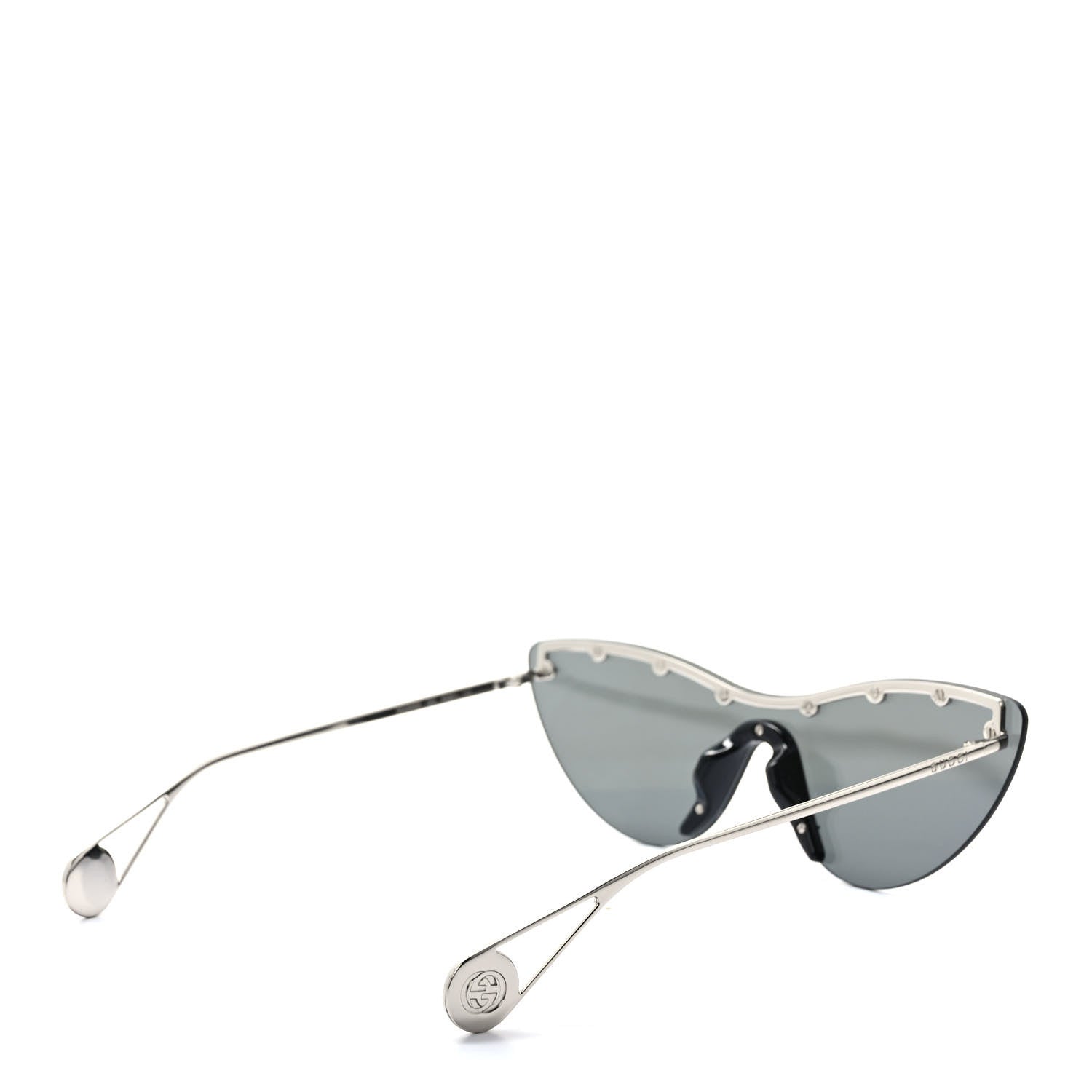 Gucci Metal Rimless Star Studded 90mm Cat Eye GG0666S Sunglasses Mirror Silver 4 of 6