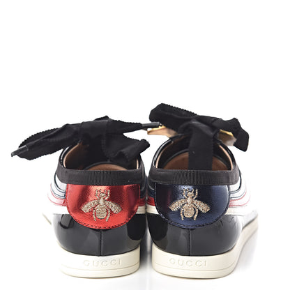 Gucci Patent Calfskin Crystal Womens Web Falacer Sneakers 36.5 Black 6 of 11